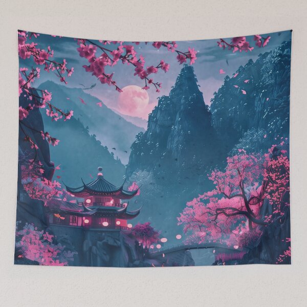 Item preview, Neon Nights: Tranquil Dreamscapes of a Japanese Mountain Lake with a Couple Admiring the Ethereal Glow designed and sold by Mullet Monkey.