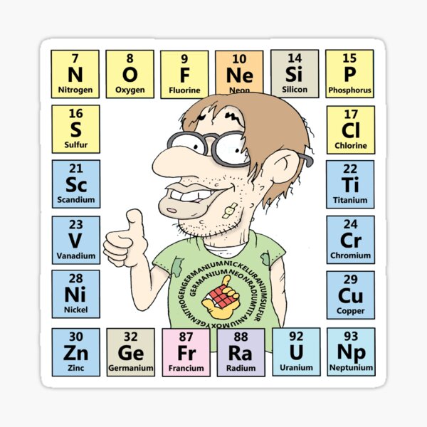 Periodic table fan. Use the symbols to work out what his shirt says Sticker