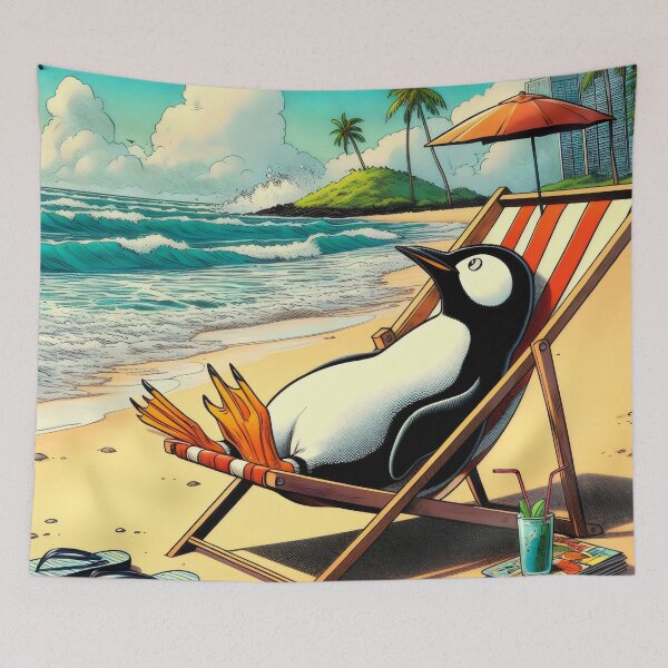 Item preview, Penguin on vacation. designed and sold by MyHappyArtShop.