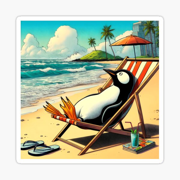 Aperçu de l'œuvre Pingouin en vacances. créée et vendue par MyHappyArtShop.