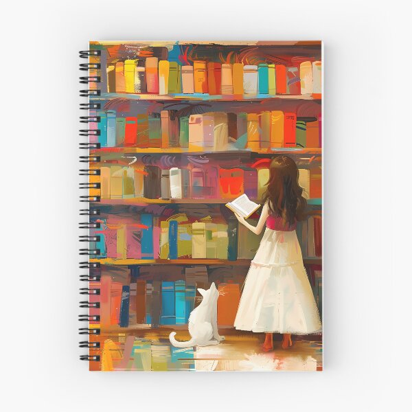 Item preview, White cat in the library - next to a girl designed and sold by sakurashorty.