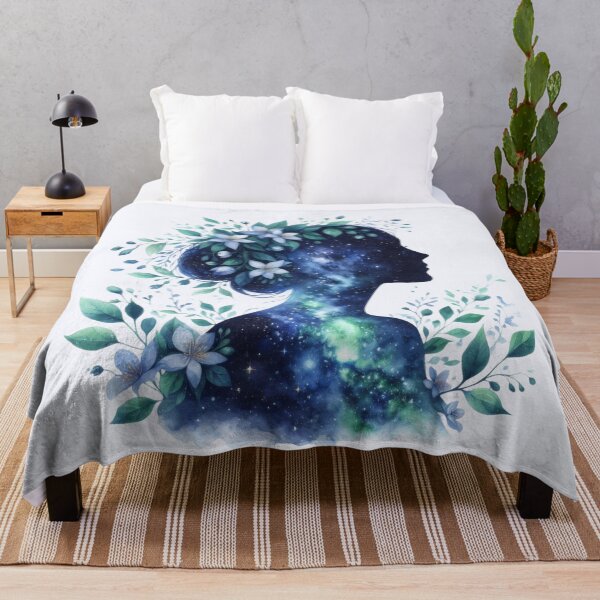 Item preview, Woman silhouette blue flowers galaxy double exposure designed and sold by Margival.