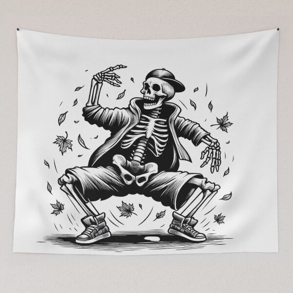 Item preview, Bop Till the Leaves Drop Black and White Retro Skeleton is Fall Festival Dancing designed and sold by Wolvescreate.