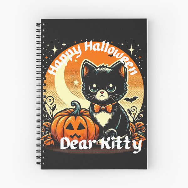 Item preview, Happy Halloween Dear Kitty Retro Pop Art Drawing of Cute Cat and Pumpkin Patch designed and sold by Wolvescreate.