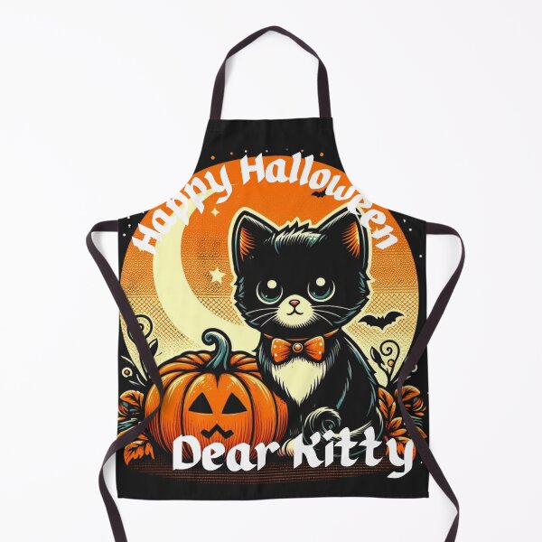 Item preview, Happy Halloween Dear Kitty Retro Pop Art Drawing of Cute Cat and Pumpkin Patch designed and sold by Wolvescreate.