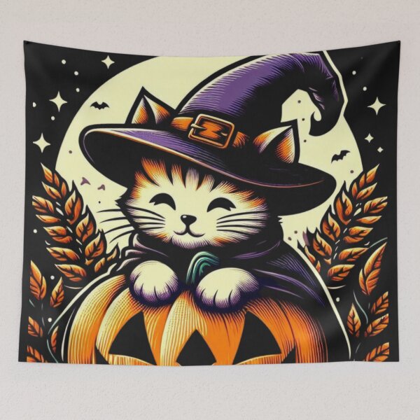 Artikelvorschau, Darf ich eine Belohnung haben? Kätzchen-Katze-Herbstsaison-Halloween-Retro-Emblem-Design entworfen und verkauft von Wolvescreate.