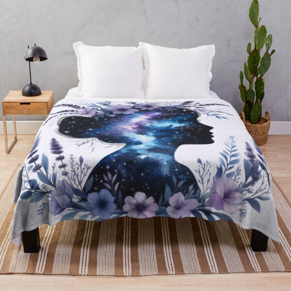 Item preview, Woman silhouette purple flowers galaxy double exposure designed and sold by Margival.