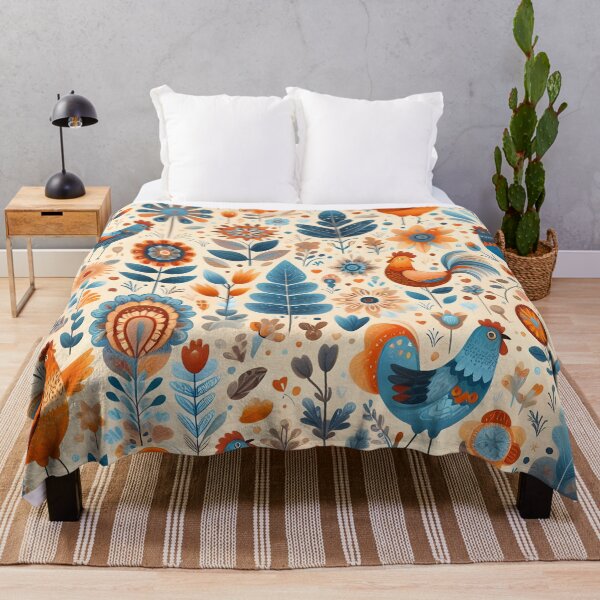 Item preview, Scandinavian Folk Art Animal Chicken pattern designed and sold by FOLK ART FUSION by heidiannemorris.