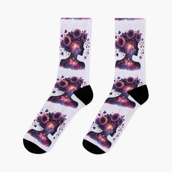 Item preview, Woman silhouette purple flowers galaxy double exposure designed and sold by Margival.