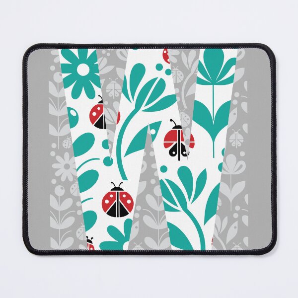 LADYBUG FLOWERS TEAL LETTER W Mouse Pad