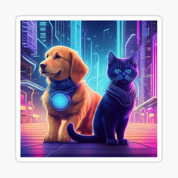 Item preview, PUPPY AND BLACK CAT IN CYBERPUNK CITY designed and sold by cubiask.