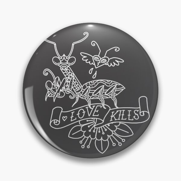 Item preview, "Love Kills" Praying Mantis white outlines designed and sold by ConsciousDust.