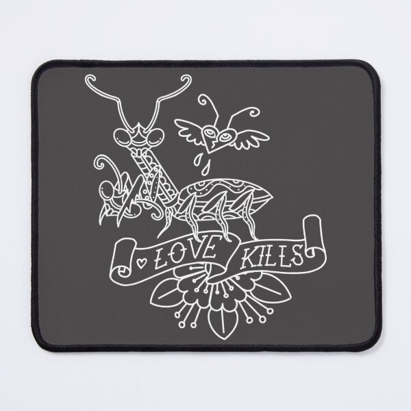 Item preview, "Love Kills" Praying Mantis white outlines designed and sold by CoffeeBrain.