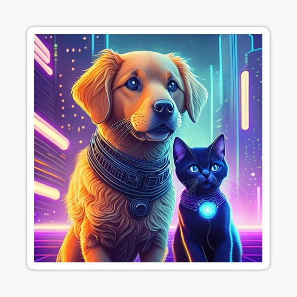 Item preview, PUPPY AND BLACK CAT IN CYBERPUNK CITY designed and sold by cubiask.