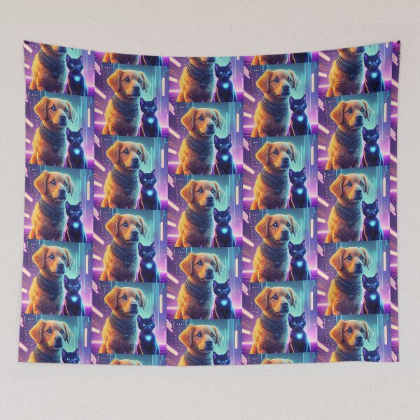 Item preview, PUPPY AND BLACK CAT IN CYBERPUNK CITY designed and sold by cubiask.