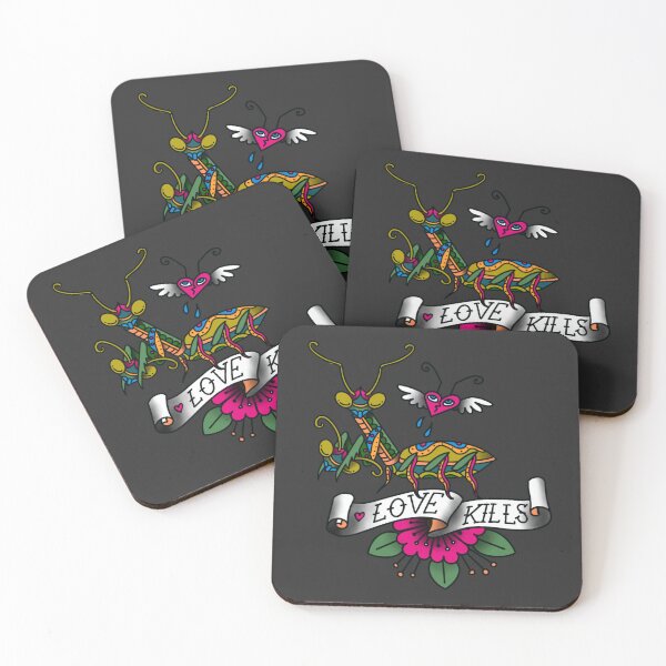 Item preview, "Love Kills" Praying Mantis (color version) Tattoo Design designed and sold by CoffeeBrain.