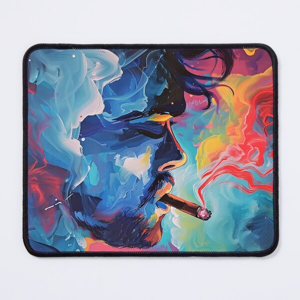 Item preview, Dynamic Dreamscapes- Man Smoking Cigar in Vivid Abstract Swirls and Vibrant Contrasts designed and sold by OlfactoART Studio.