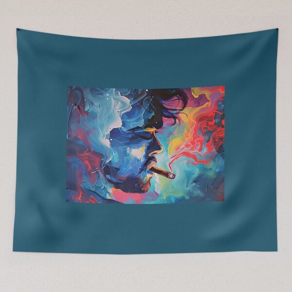 Item preview, Dynamic Dreamscapes- Man Smoking Cigar in Vivid Abstract Swirls and Vibrant Contrasts designed and sold by OlfactoART Studio.