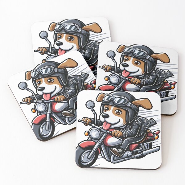 Item preview, cartoon of a dog wearing a leather jacket and helmet riding a superbike designed and sold by MzulhilmiZam.