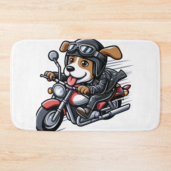 Item preview, cartoon of a dog wearing a leather jacket and helmet riding a superbike designed and sold by MzulhilmiZam.