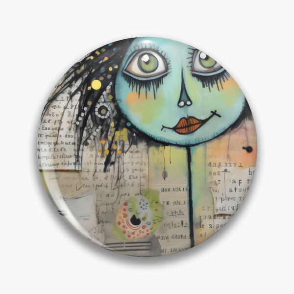 Item preview, Serene Messy Hair Lady against paper scrap wall designed and sold by CircusValley.