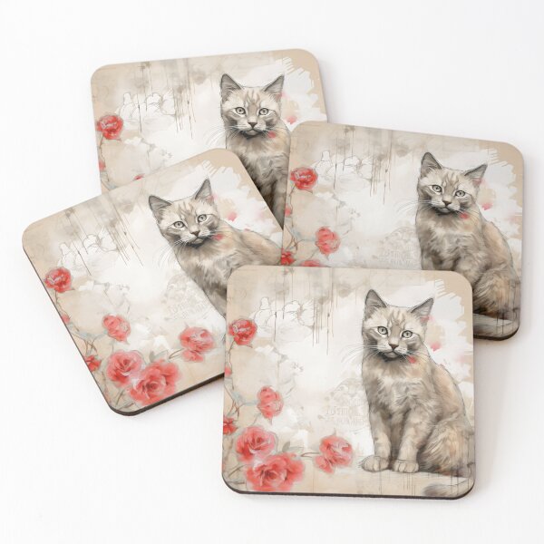Item preview, Cat and roses washed out background designed and sold by CircusValley.