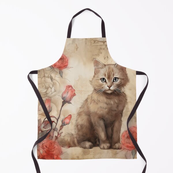 Item preview, Brown cat blue eyes and roses old paper collage designed and sold by CircusValley.