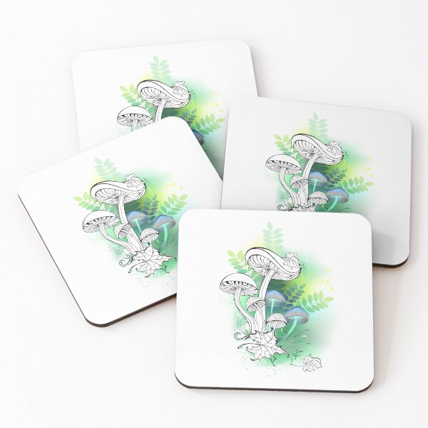 Item preview, Outline mushrooms on forest background designed and sold by Blackmoon9.
