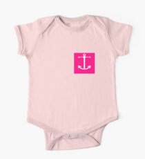 Simple Anchor / Anchors White and Cerise Pink Marine Boat Pattern One Piece - Short Sleeve