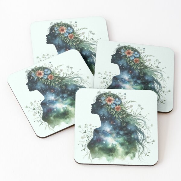 Item preview, Woman silhouette blue flowers galaxy double exposure designed and sold by Margival.