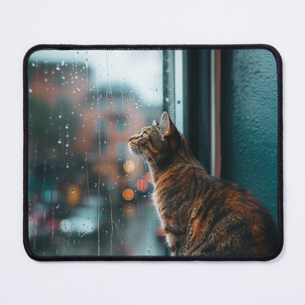 Artikelvorschau, Cat looking through the window, rainy day entworfen und verkauft von Mikakujumi.