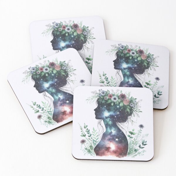 Item preview, Woman silhouette field flowers galaxy double exposure designed and sold by Margival.