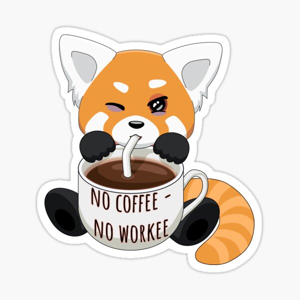 Cute Red Panda Drinking Cup of Coffee Sticker for Sale by eyestetix