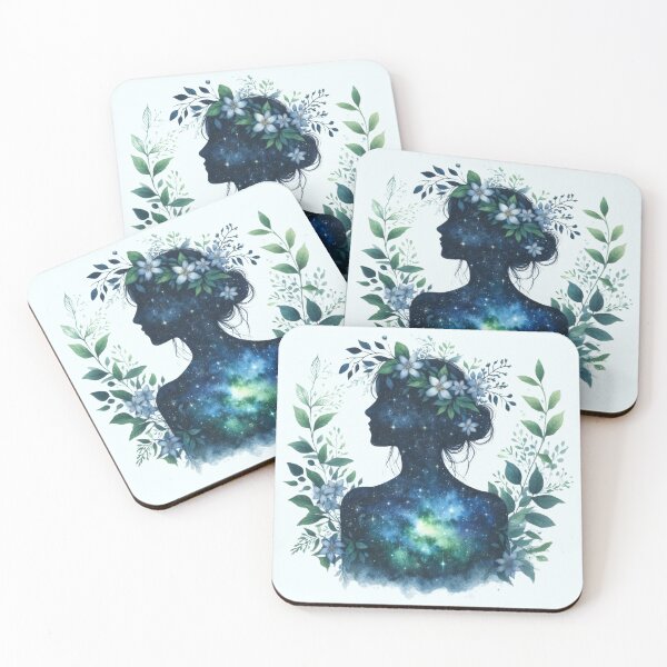 Item preview, Woman silhouette blue flowers galaxy double exposure designed and sold by Margival.