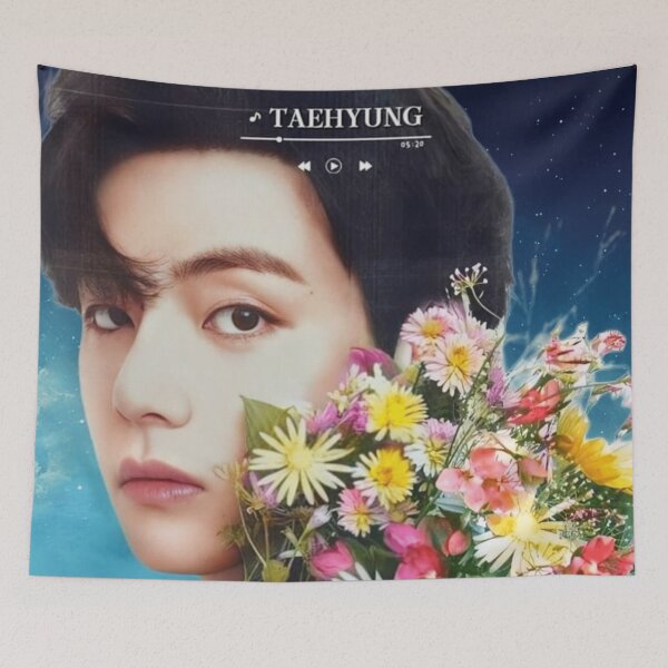 Item preview, BTS Taehyung 'MONOCHROME' Cute, Aesthetic Print, BTS V Holding Flower, Blue Graphic Background. designed and sold by EpiphanyArt28.