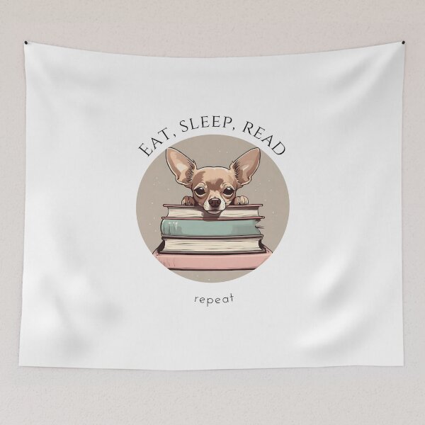 Item preview, Eat sleep read repeat books bookwarm booklover funny cute brown chihuahua dog designed and sold by SoulfulT.