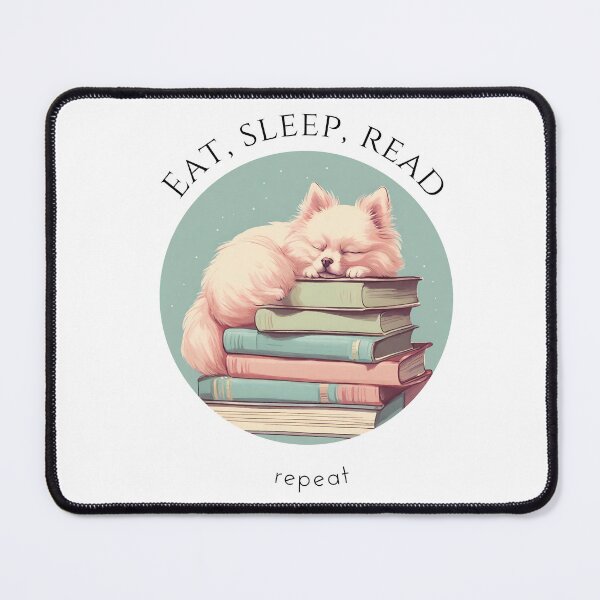 Item preview, Eat sleep read repeat books bookwarm booklover funny cute pomeranian dog designed and sold by SoulfulT.
