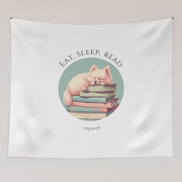 Item preview, Eat sleep read repeat books bookwarm booklover funny cute pomeranian dog designed and sold by SoulfulT.