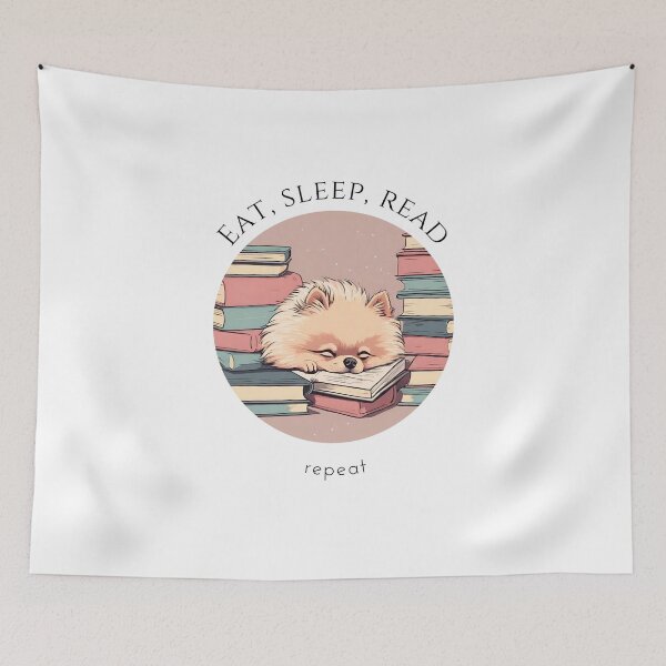 Item preview, Eat sleep read repeat books bookwarm booklover funny cute sleeping pomeranian dog designed and sold by SoulfulT.