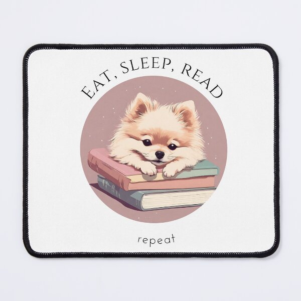Item preview, Eat sleep read repeat books bookwarm booklover funny cute fluffy pomeranian dog designed and sold by SoulfulT.