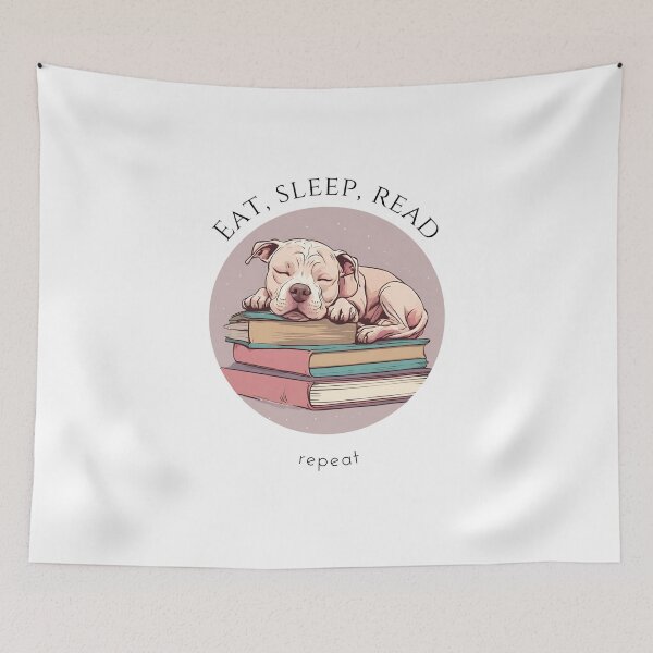 Item preview, Eat sleep read repeat books bookwarm booklover funny cute pittbull dog designed and sold by SoulfulT.