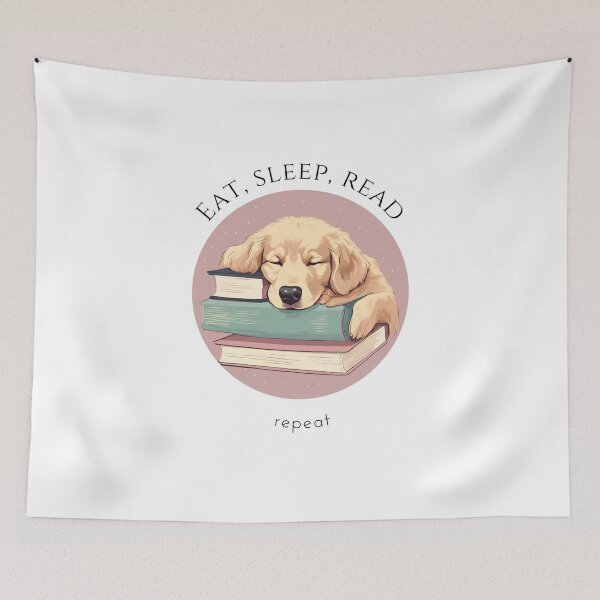 Item preview, Eat sleep read repeat books bookwarm booklover funny cute golden retriever dog designed and sold by SoulfulT.