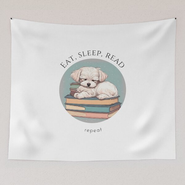 Item preview, Eat sleep read repeat books bookwarm booklover funny cute maltese dog designed and sold by SoulfulT.