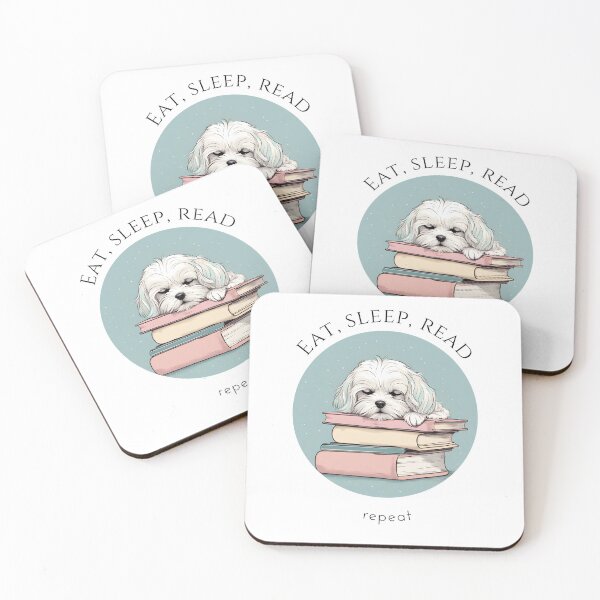 Item preview, Eat sleep read repeat books bookwarm booklover funny cute fluffy maltese dog designed and sold by SoulfulT.