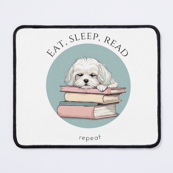 Item preview, Eat sleep read repeat books bookwarm booklover funny cute fluffy maltese dog designed and sold by SoulfulT.