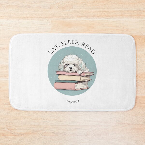 Item preview, Eat sleep read repeat books bookwarm booklover funny cute fluffy maltese dog designed and sold by SoulfulT.