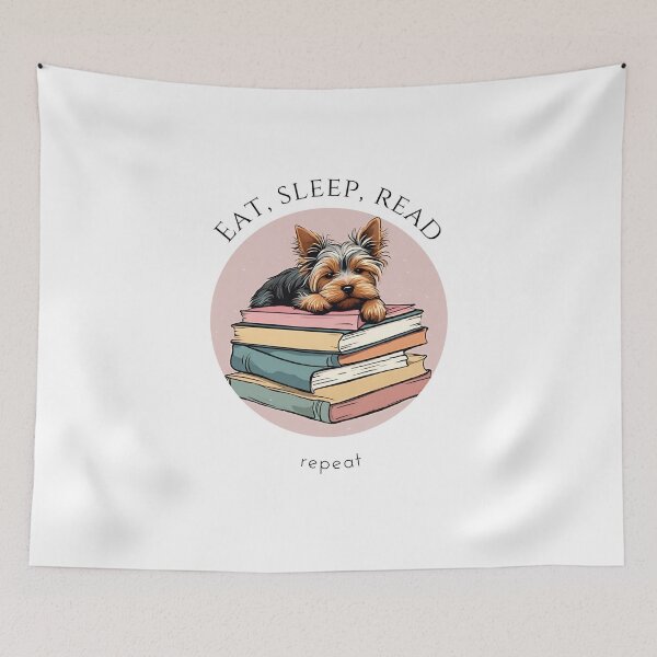 Item preview, Eat sleep read repeat books bookwarm booklover funny cute yorkshire terrier dog designed and sold by SoulfulT.