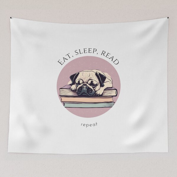 Item preview, Eat sleep read repeat books bookwarm booklover funny cute sleeping pug dog designed and sold by SoulfulT.