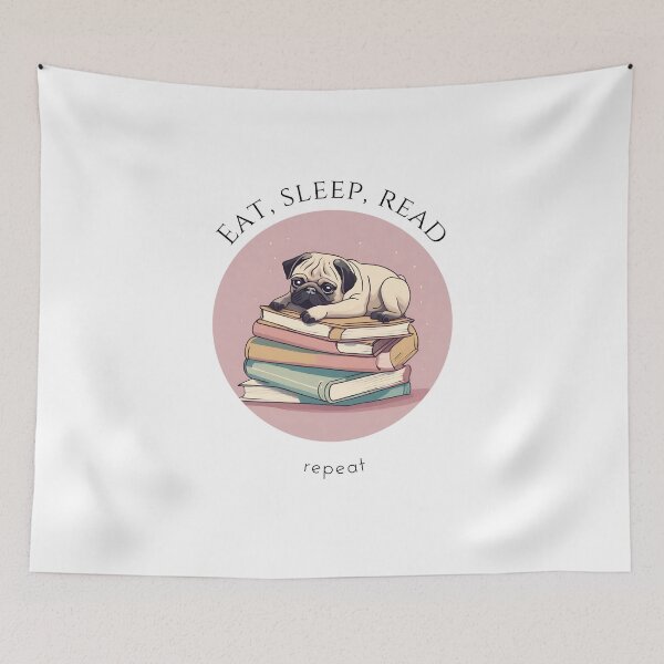 Item preview, Copy of Eat sleep read repeat books bookwarm booklover funny cute pug dog designed and sold by SoulfulT.