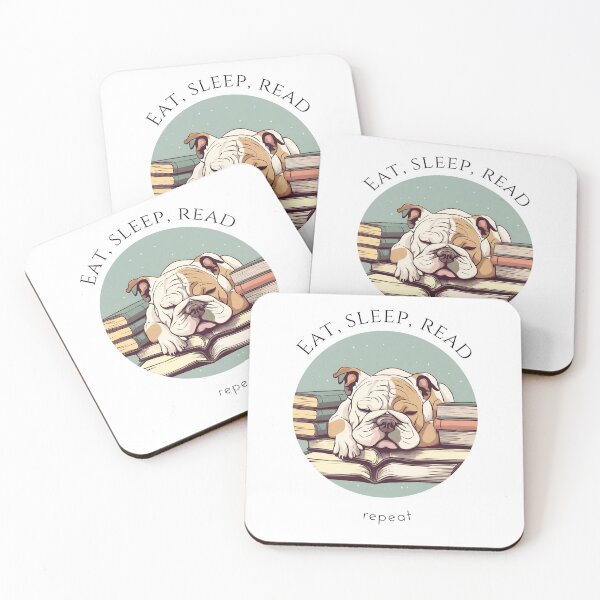Item preview, Eat sleep read repeat books bookwarm booklover funny cute bulldog dog designed and sold by SoulfulT.